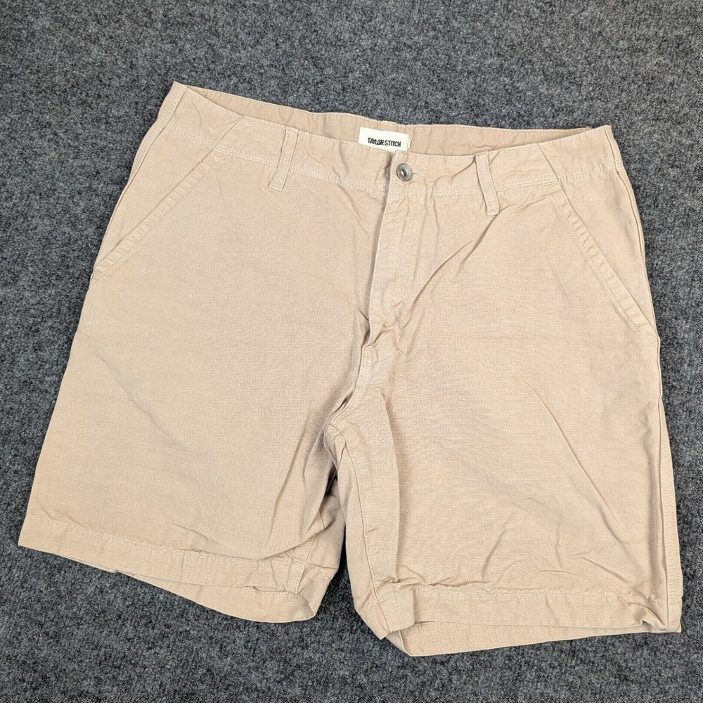 Taylor Stitch Mens Tan Organic Cotton Linen Blend Chino Shorts Size 34